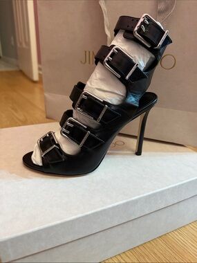 Jimmy Choo Black Multi-Buckle Stiletto Sandal